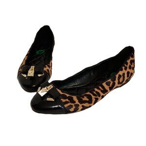 Michael Kors Brown/Black Leopard Print Ballet Flats Metal Lock Women’s Sz 8 NWT